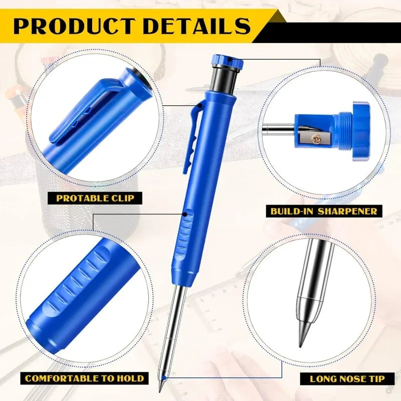 Built-In Sharpener for Deep Hole Mechanical Pencil Scribing Marking Woodworking Tool