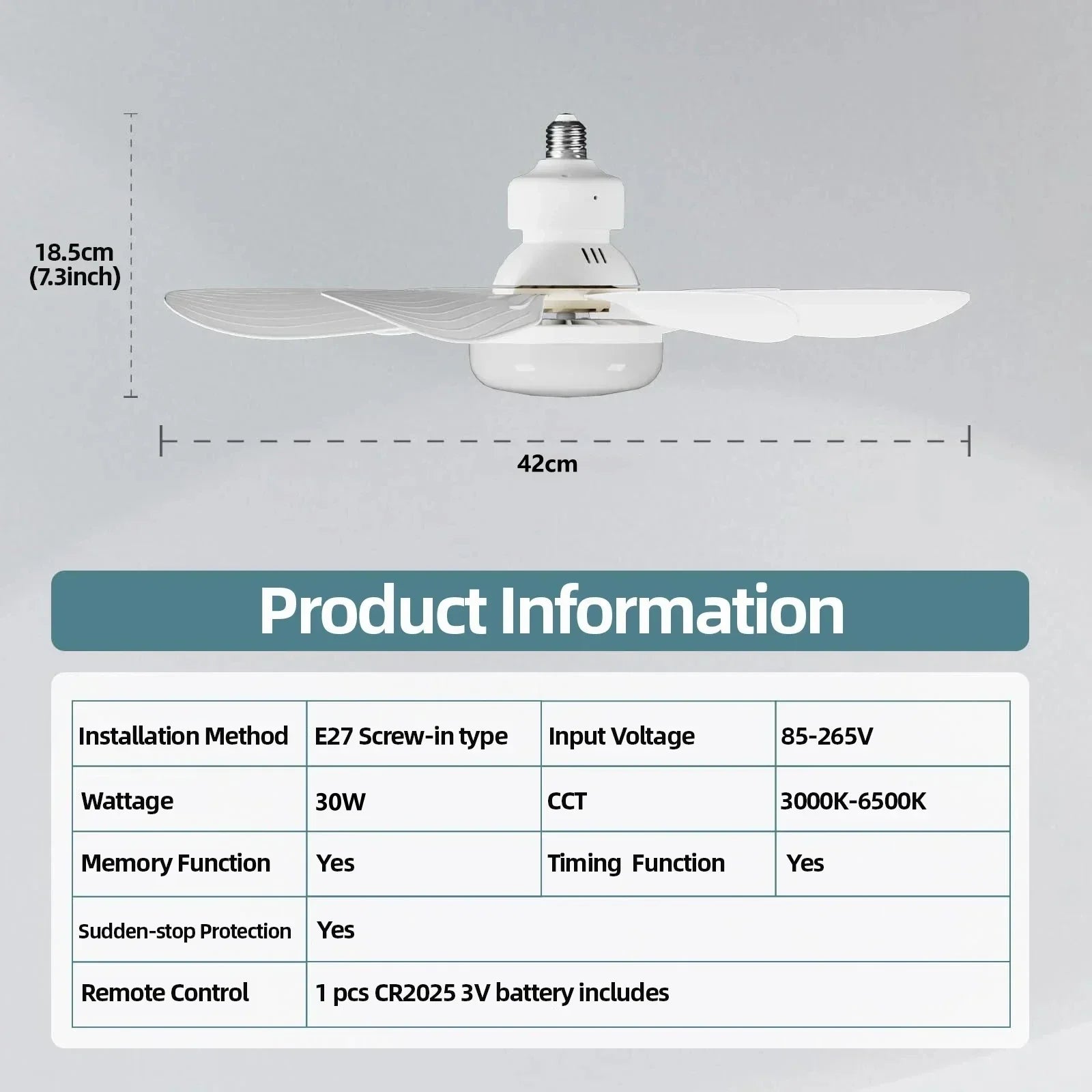 Ceiling Fan Light LED 30W E27 with Remote Control